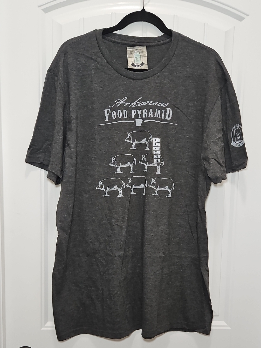 Mason Jar Label Arkansas Food Pyramid Graphic Tee Unisex Gray Pigs Pork Farm